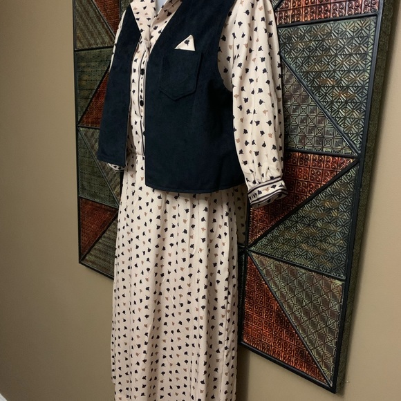 Vintage 70’s midi-dress with matching vest size Medium Hippie couture Geek retro - Picture 3 of 16